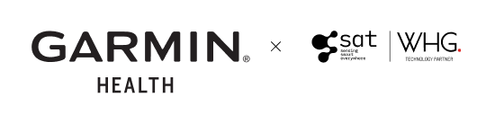 Garmin Health SAT WHG partnership logo showcasing health technology collaboration and innovative wellness solutions